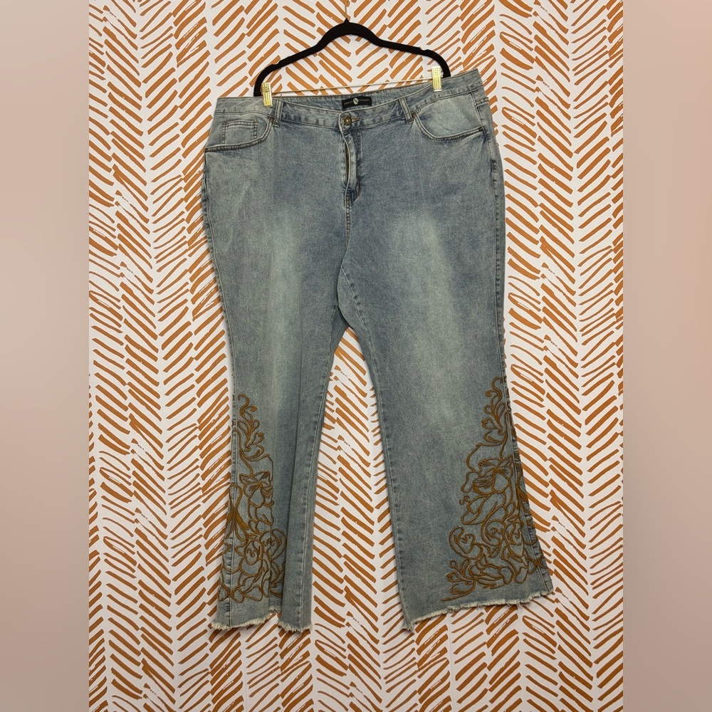 Ashley Stewart Light Blue Embroidered Flare Jeans